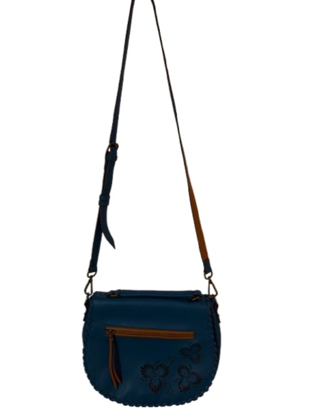 The Pioneer Woman Teal Laser-Cut Floral Crossbody Bag- Boho Whipstitch Detail